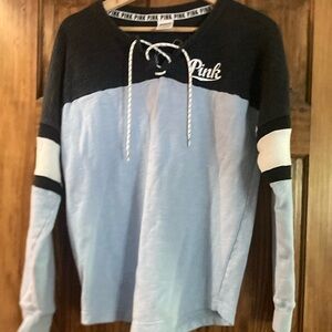 Pink Black and Light Blue Lace-Up Sweatshirt